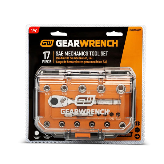 GEARWRENCH - Juego de herramientas mecánicas Dr 72T SAE de 17 piezas de 0.25 pulgadas | GWSWS14SAE17
