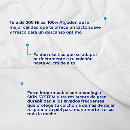 Spring Air Protector de colchón 100% Algodón Acolchado e Impermeable - Individual