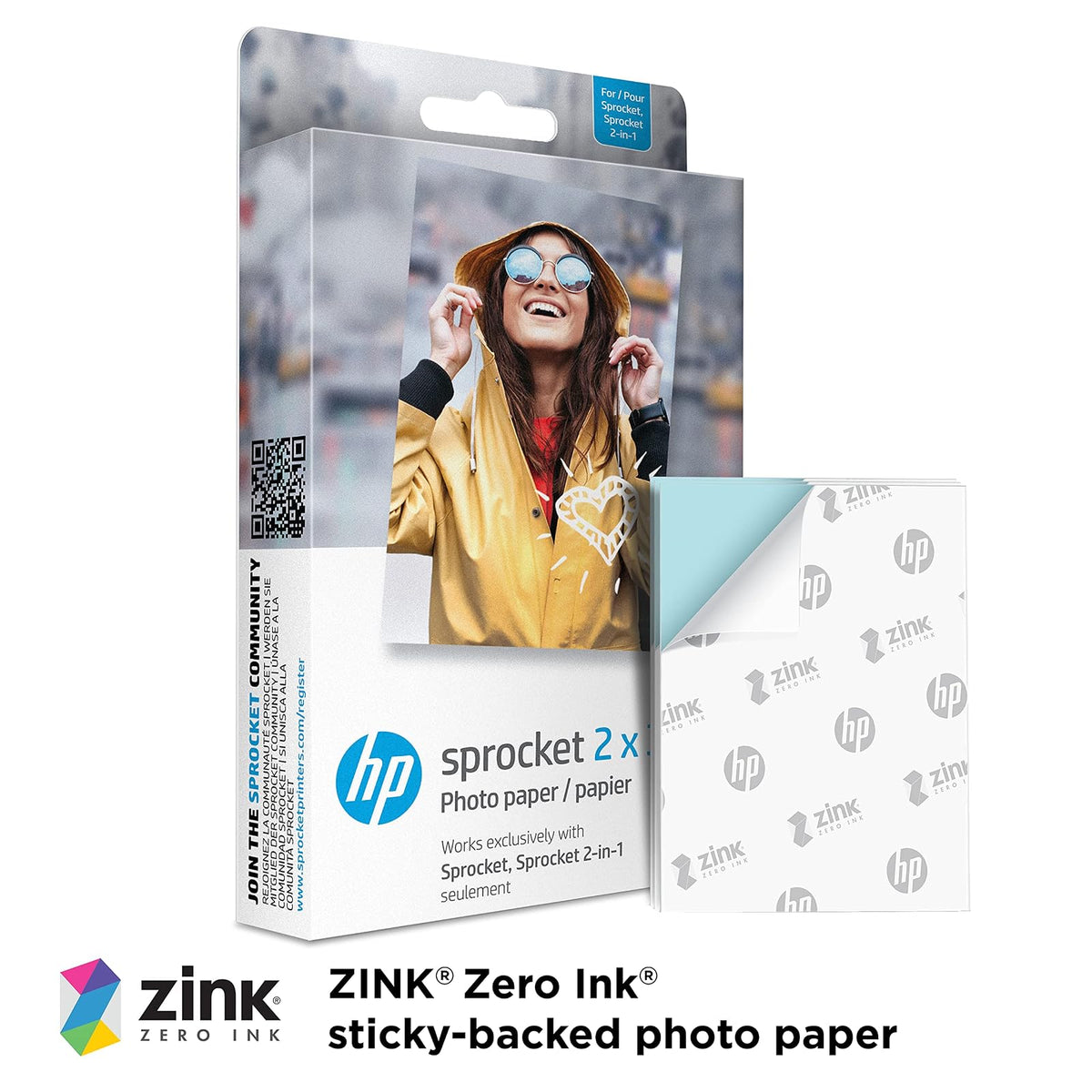 HP Sprocket 2x3" Premium Zink Sticky Back Photo Paper (50 Sheets) Compatible with HP Sprocket Photo Printers