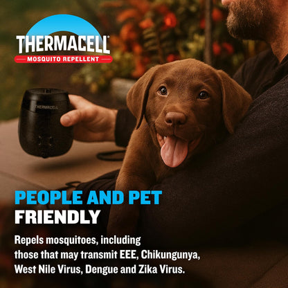 Thermacell E-ZoneGuard Patio Max repelente recargable contra mosquitos con zona de 20 pies de protección al aire libre científicamente probada; batería de 12 horas; recarga de 36 horas; alternativa al