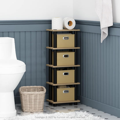 Furinno LAci Estante para Sistema de 4 Compartimentos, Roble/Negro/café Claro