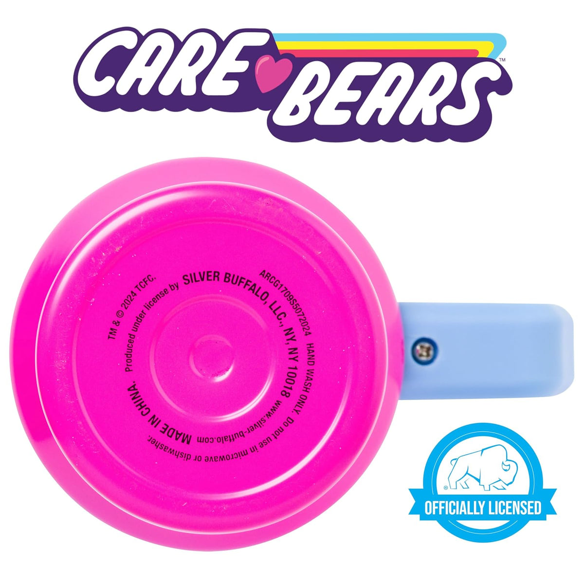 Silver Buffalo Care Bears con oso gruñón, Funshine y Love-A-Lot Bear Heart Showers Vaso de acero inoxidable de doble pared con mango y popote, se adapta a portavasos estándar, 40 onzas