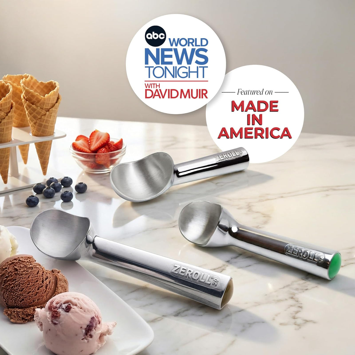 Zeroll 1016 - Cuchara para helado con mango conductor de calor relleno de líquido único, diseño sencillo de una pieza, aluminio de fácil liberación, 32 cucharas por galón, fabricado en Estados Unidos