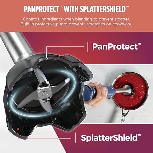 Licuadora y batidor de inmersión ninja con barra de mano, 4 velocidades, con SplatterShield y PanProtect, recipiente de mezcla de 4 tazas, apto para lavaplatos, cable de 5 pies, ergonómico, azul