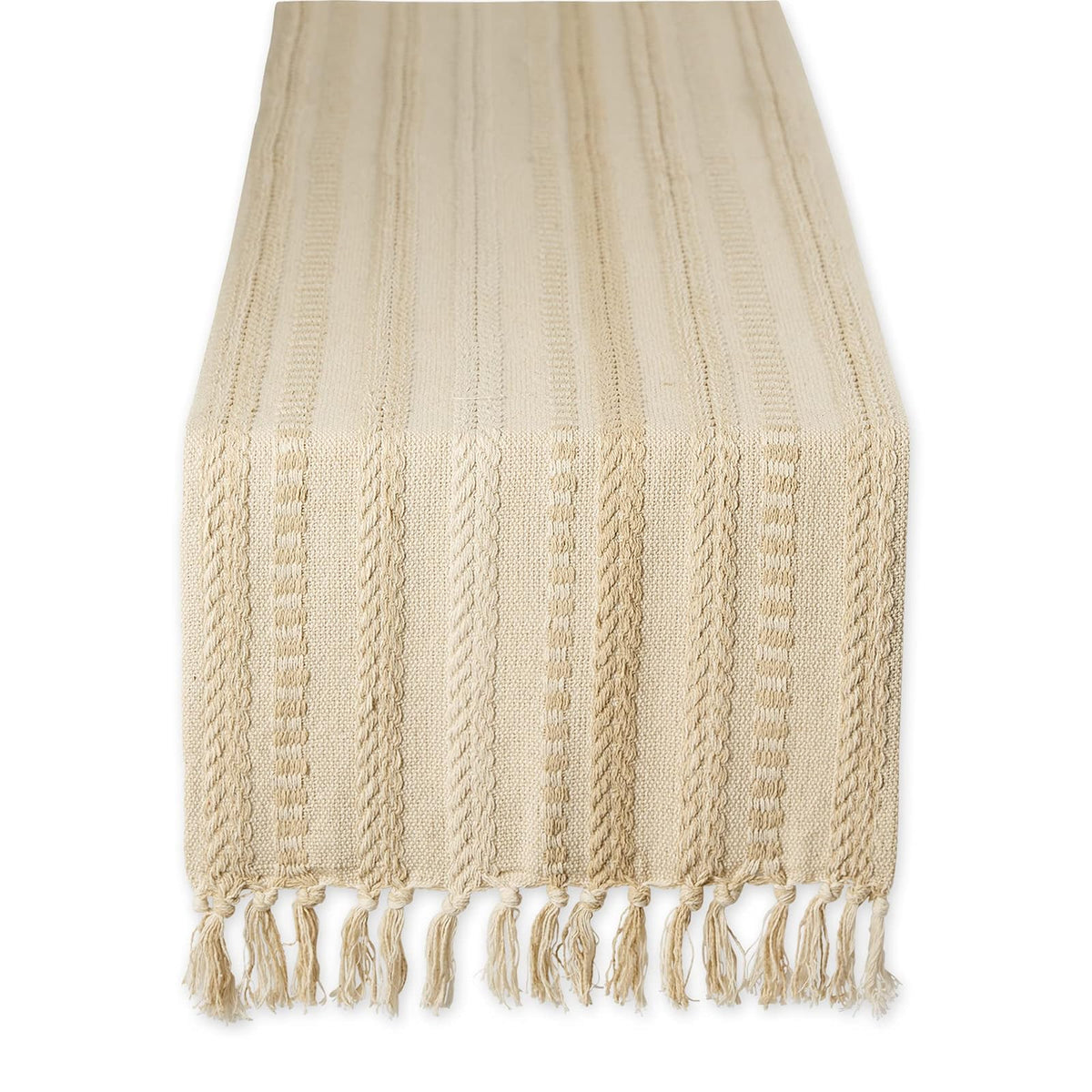 DII Farmhouse Camino de Mesa Trenzado a Rayas - 15x108" (15x113", Fringe Included) - Lino