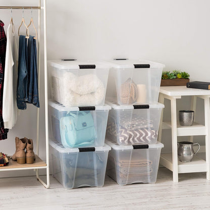 IRIS USA 6 Contenedores de 54 Qt con Tapa, Transparentes | Diseño transparente para ver el contenido fácilmente. Ideal para mudanzas, cobijas, ropa y garaje. Diseño anidable.