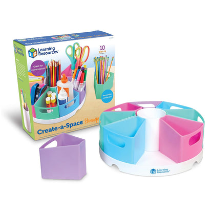 Learning Resources Create-a-Space Storage Center - Pastel, Homeschool Storage, Nursery Organizer, Fits 3oz Hand Sanitizer Bottles, Classroom Craft Keeper, 10 Piece Set - Pastel