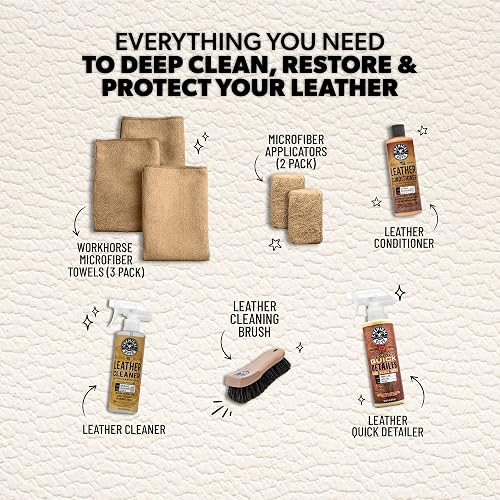 Chemical Guys HOL303 Kit Limpiador y Acondicionador de Cuero para Interiores, Muebles y Botas, 9 Piezas
