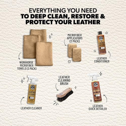 Chemical Guys HOL303 Kit Limpiador y Acondicionador de Cuero para Interiores, Muebles y Botas, 9 Piezas