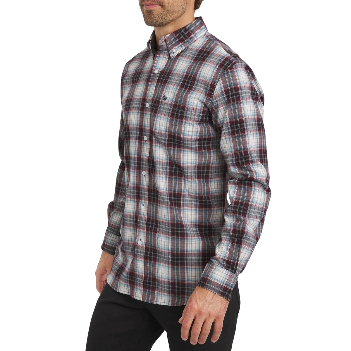 Chaps Camisa Casual de Popelina para Hombre, Manga Larga - XL - Ruibarbo