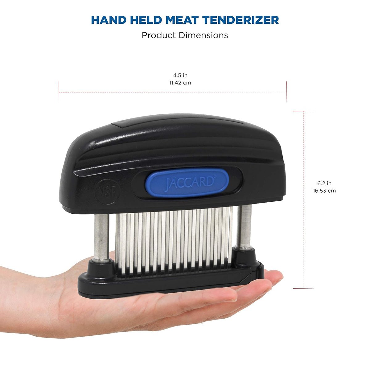 Jaccard Ablandador de carne de 45 hojas, simplemente mejor ablandador de carne, columnas de acero inoxidable/cartucho extraíble, aprobado por NSF, negro
