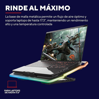 Trust Gaming GXTrust 1126 Aura Base de Refrigeración para Laptop Gamer de hasta 17.3” – Ventilador de 7.8", Modo Silencioso, Ángulos Ajustables, Iluminación Multicolor