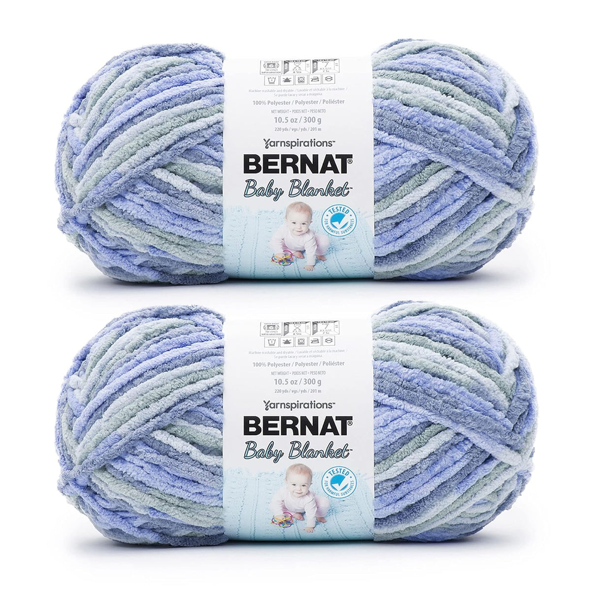 Bernat Baby Blanket Estambre Chenilla para Bebé - Paquete de 2 - Azul encantador