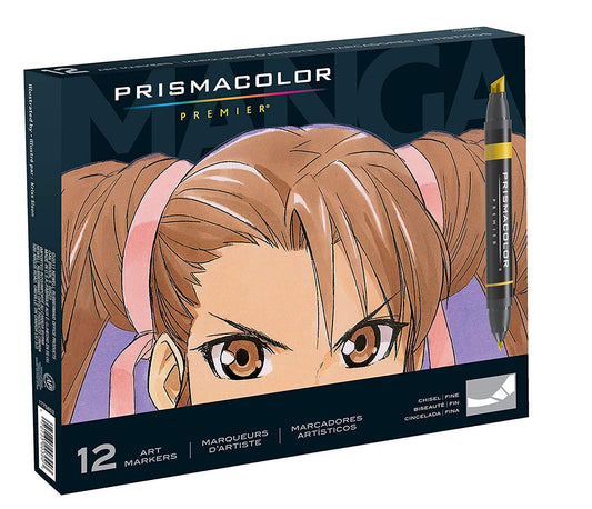 Prismacolor Premir 1759444 Marcadores artísticos de doble punta, juego de 12 colores surtidos para manga