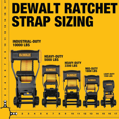 DEWALT DXBC10000J Correa de Amarre de Carraca de 2 Pulgadas x 27 Pies con Doble Gancho en J, Negro/Amarillo, 10 LB de Rotura