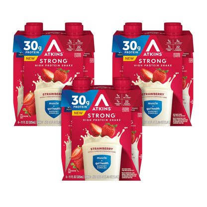 Atkins Strong Shakes Bebida RTD con Proteína, Pack de 12 x 325 ml - Fresa