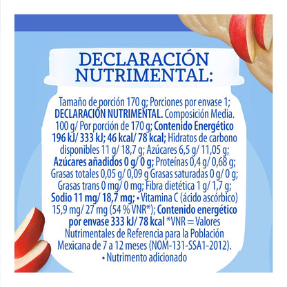 Gerber Papilla Etapa 3, A Partir de 8 Meses, Adicionado con Vitamina C, Manzana, Paquete de 12 Frascos de 170 g c/u