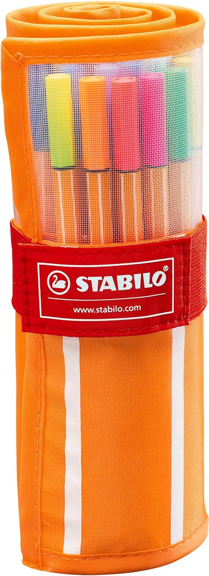 STABILO point 88 Fineliner - Rollerset con 30pcs, Incluye 5 colores neón | set de rollers de 30