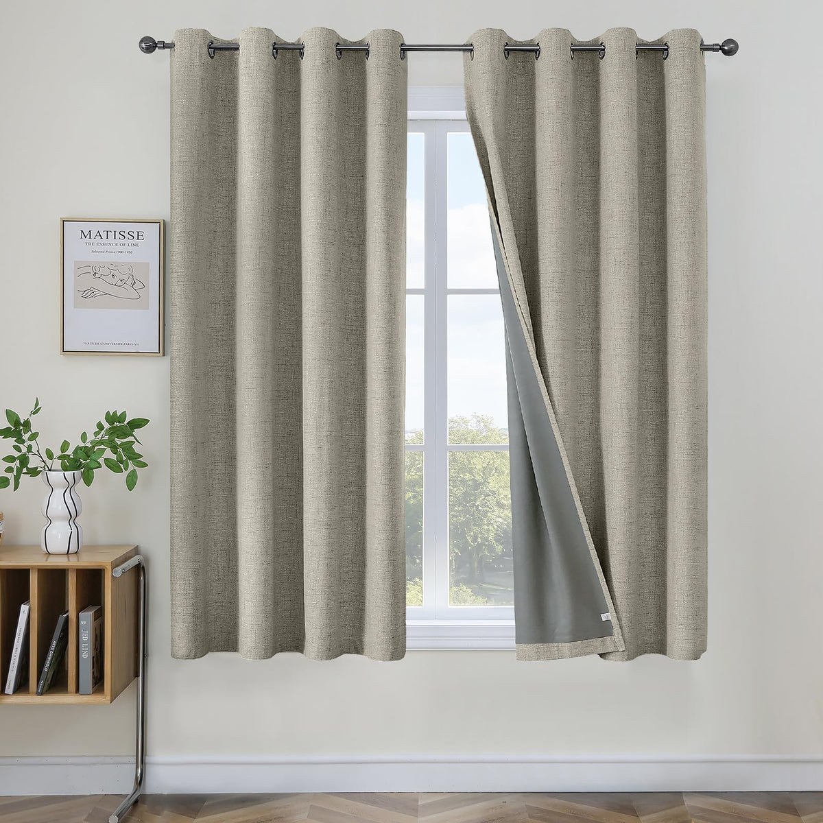 Joydeco Cortinas Opacas de Lino Sintético, 2 Paneles - Lino - 107An x 160Al cm (1 Paneles)