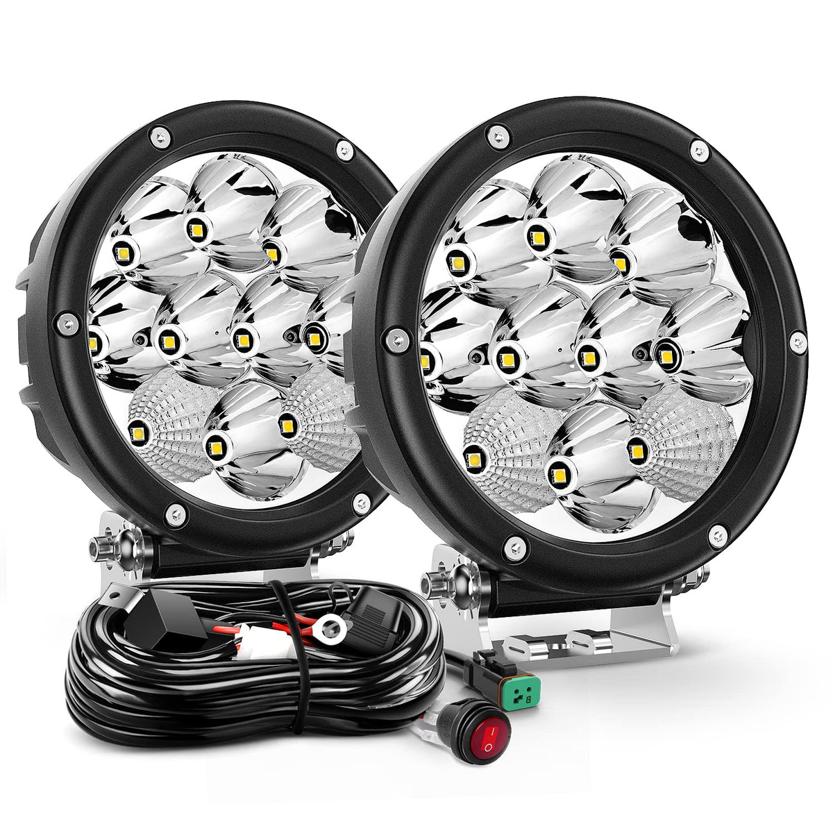Nilight R0230 Luces LED Redondas 5.7 in 50 W 6500 LM IP68 con Arnés 16AWG para ATV, UTV y Todoterreno