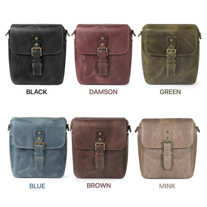 MegaGear Torres Mini MG1701 Para cámaras sin espejo, instantáneas y DSLR - Bolsa bandolera de cuero auténtico - Olive