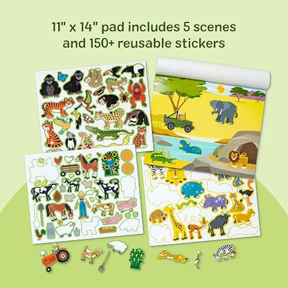 Melissa & Doug Bloc de Adhesivos Reutilizables de los Hábitats, Lámina Extra Grande de Actividades con Autoadhesivos, Fondos Extraíbles, Libros de Actividades Para Niños (150 calcomanías)