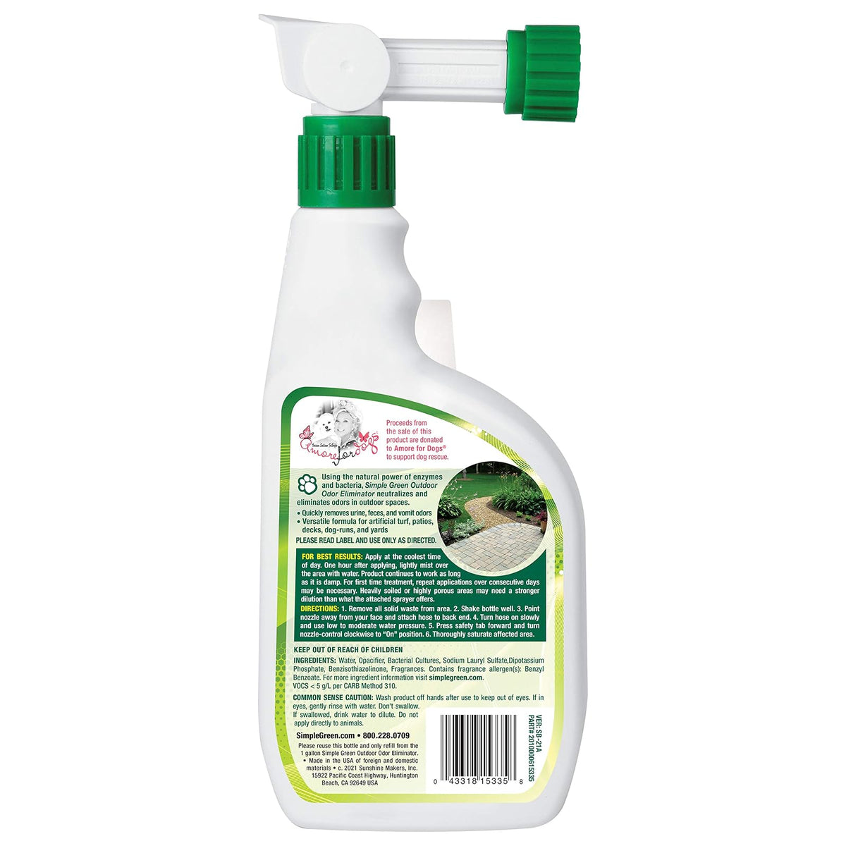 Simple Green® Eliminador de olores para exteriores, Perros, Ideal para césped artificial y patios (Aplicador para manguera, 946 ml) - 15335