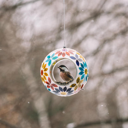 Comedero Colgante de Vidrio para pájaros en el Patio Trasero, Multicolor, para pájaros, para Exteriores, comedero de Mosaico, Forma Redonda, comedero Salvaje