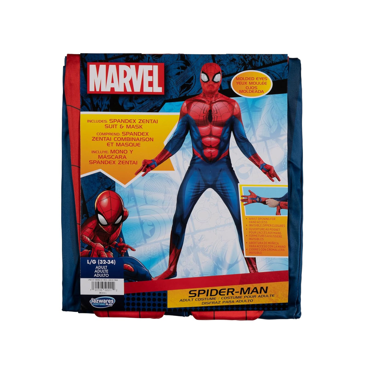 MARVEL Spider-Man Official Adult Deluxe Zentai Halloween Costume - Stretch Spandex with Hidden Zippers and Wrist Slits