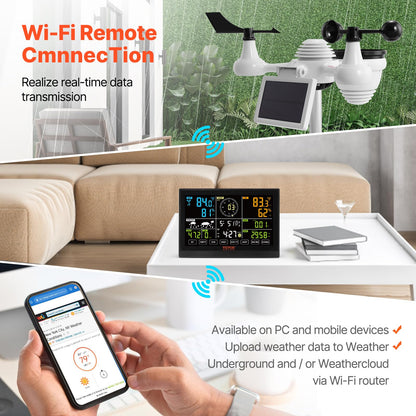 VEVOR YT60234 - Estación meteorológica WiFi 7 en 1, estaciones meteorológicas WiFi para interiores y exteriores, visualización a color de 7.5 pulgadas para pronósticos meteorológicos, temperatura,