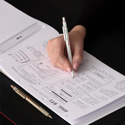 Rotring 600 bolígrafos metálicos de punta media, tinta negra, barril blanco perla recargable, 1 unidad