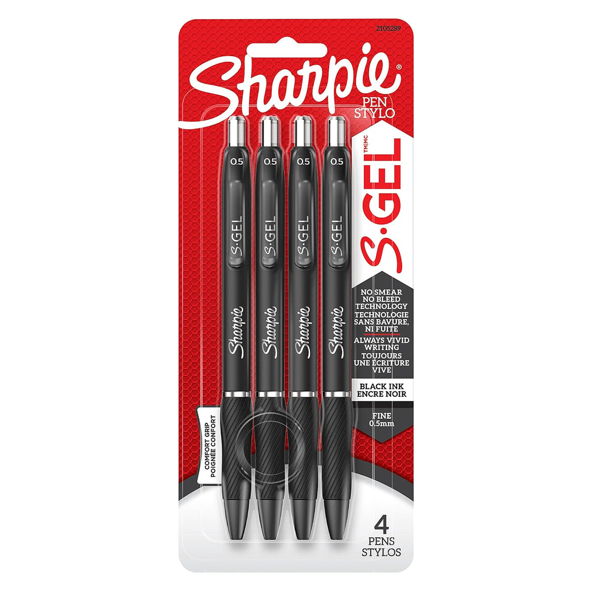 Sharpie S -Gel, bolígrafos de gel, punta fina (0.5 mm), bolígrafo de gel de tinta negra, 4 unidades