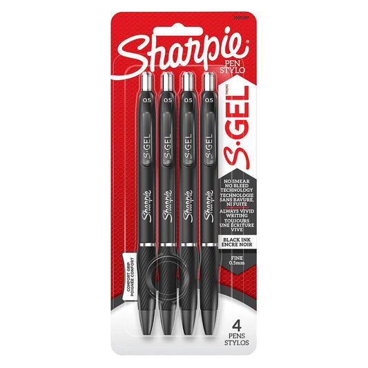 Sharpie S -Gel, bolígrafos de gel, punta fina (0.5 mm), bolígrafo de gel de tinta negra, 4 unidades