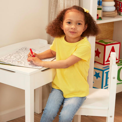 Melissa & Doug Escritorio con tapa abatible y silla para niños, juego de escritorio y silla de madera resistente, tapa con bisagra de seguridad, blanco, 40.894 cm alto x 59.944 cm ancho x 58.928 cm largo