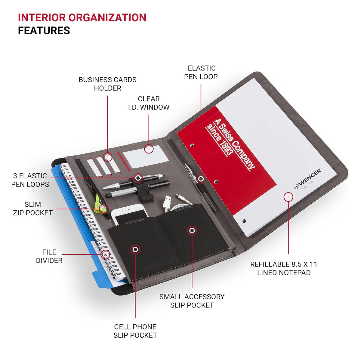 Wenger Concept - Organizador de documentos con cierre, Negro -, 33.02 cm (13 pulgadas), Padfolio