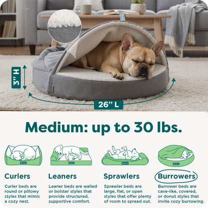 Furhaven Cama para Mascotas para Perros y Gatos, Manta de Sherpa y Gamuza, Cama ortopédica Redonda para Perros, Funda extraíble Lavable a máquina, Gris, 26 Pulgadas