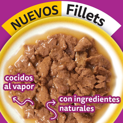 Whiskas - Sobres para Gato, 24 Piezas, Sabor Filetes De Atún, 85g c/u., Fibra Natural, Minerales, Vitaminas A, Sin Conservadores