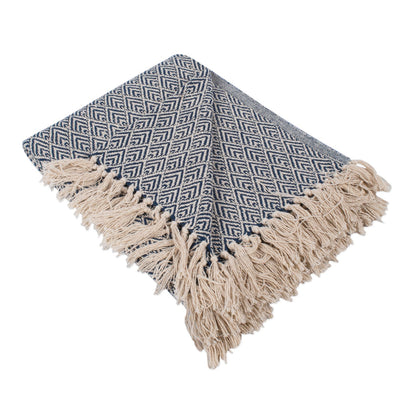 DII Manta Decorativa de Algodón con Flecos 50 x 60 Pulgadas - 50 x 60 inches - Azul (Nautical Blue)