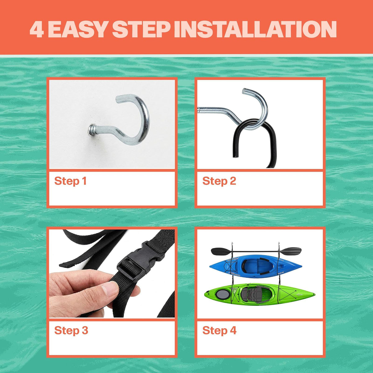 RAD Sportz - Soporte para Kayak de Pared o Techo para Tablas de Surf, Tablas de Remo, Sup o Canoa, Correas Ajustables para Kayak