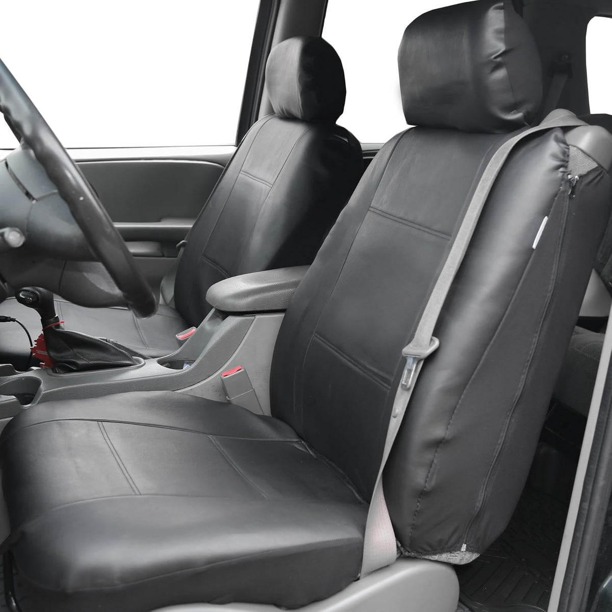 FH GROUP PU309BLACK102 Black Front PU Leather Seat Cover, Set of 2 (Set Built In Seat Belt Compatible Airbag Ready)