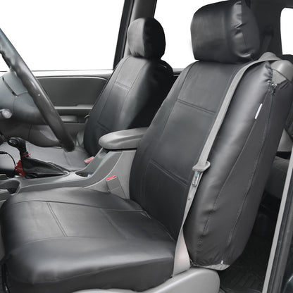 FH GROUP PU309BLACK102 Black Front PU Leather Seat Cover, Set of 2 (Set Built In Seat Belt Compatible Airbag Ready)