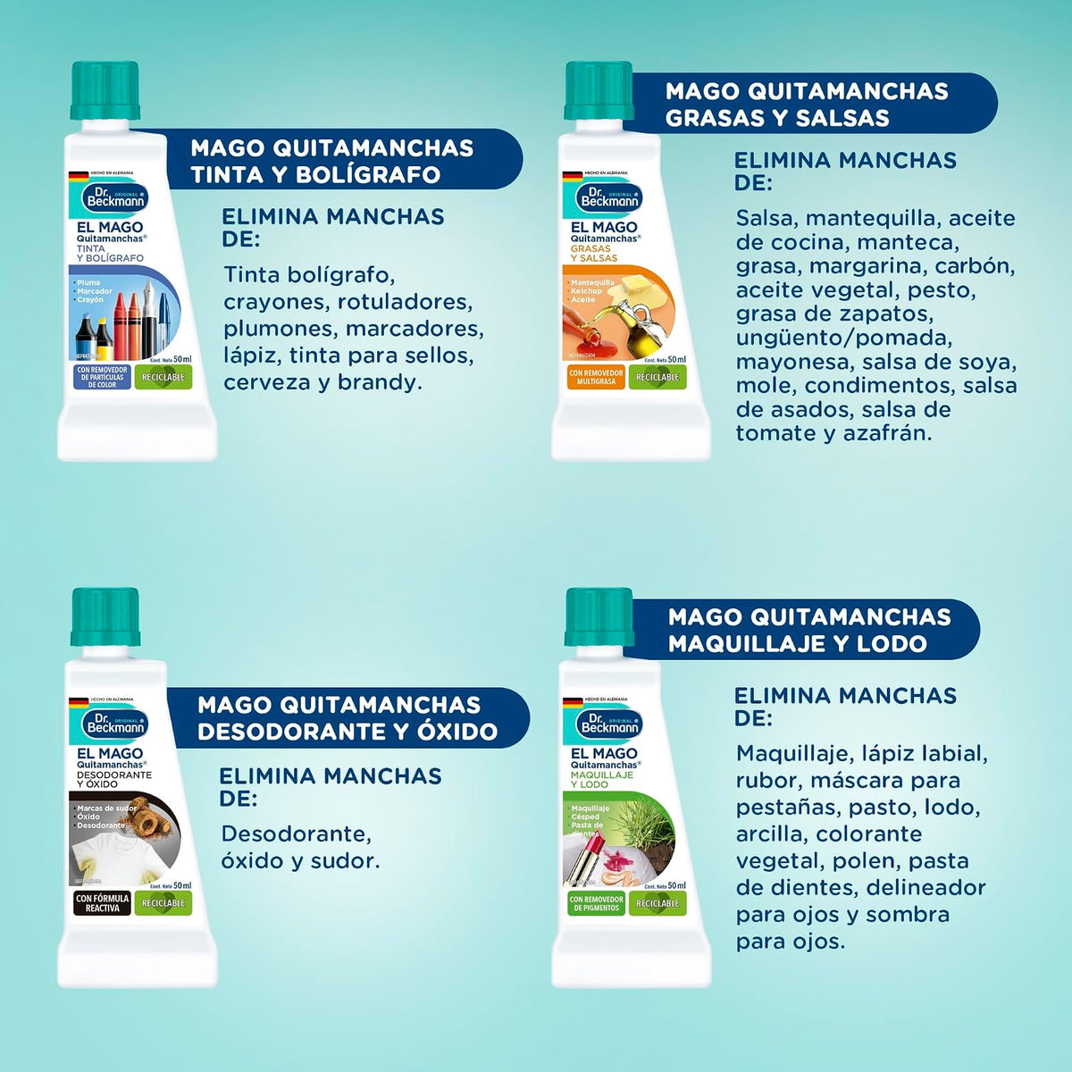 Dr. Beckmann Kit de Magos Quitamanchas, 8 botellas de 50 ml