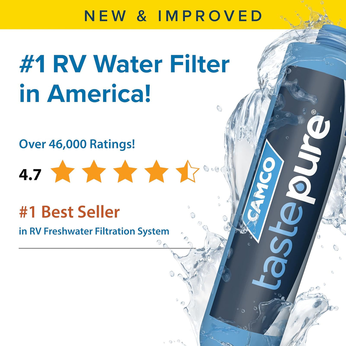 Camco Filtro de Agua Extra Grande: Reduce Mal Sabor, Olor, Sedimentos, Bacterias y Cloro - 1 Unidad - Filtro de Agua Potable para Caravana y Barco - Certificado Sin Plomo - 40019