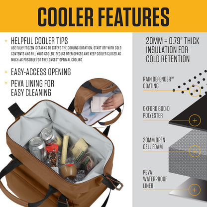Carhartt Thick Foam Fully Insulated Cold Front Coolers, Premium Ice Retention, Durable Water Resistant Material W/Front Zippered Pocket
