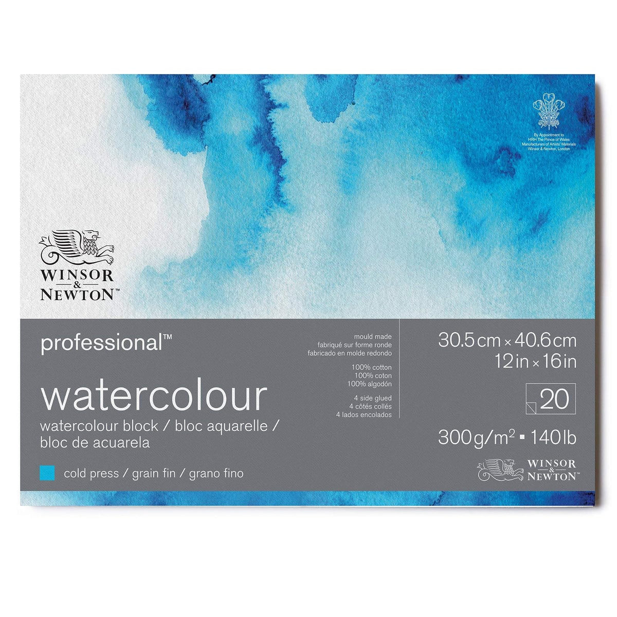 Winsor & Newton Bloque de Papel de Acuarela Prensado en Frío 12x16 Pulgadas 20 Hojas