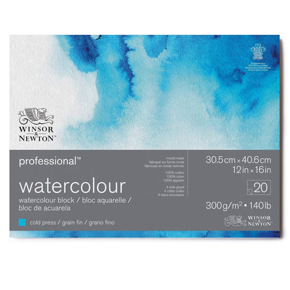 Winsor & Newton Bloque de Papel de Acuarela Prensado en Frío 12x16 Pulgadas 20 Hojas