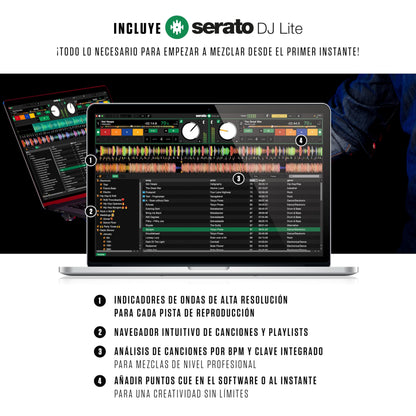 Numark Mixtrack Platinum FX Controlador DJ Para Serato DJ Con Control de 4 Secciones, Mezclador DJ, Interfaz de Audio Incorporada, Pantallas en Las Ruedas de Selección y Paletas de Efectos