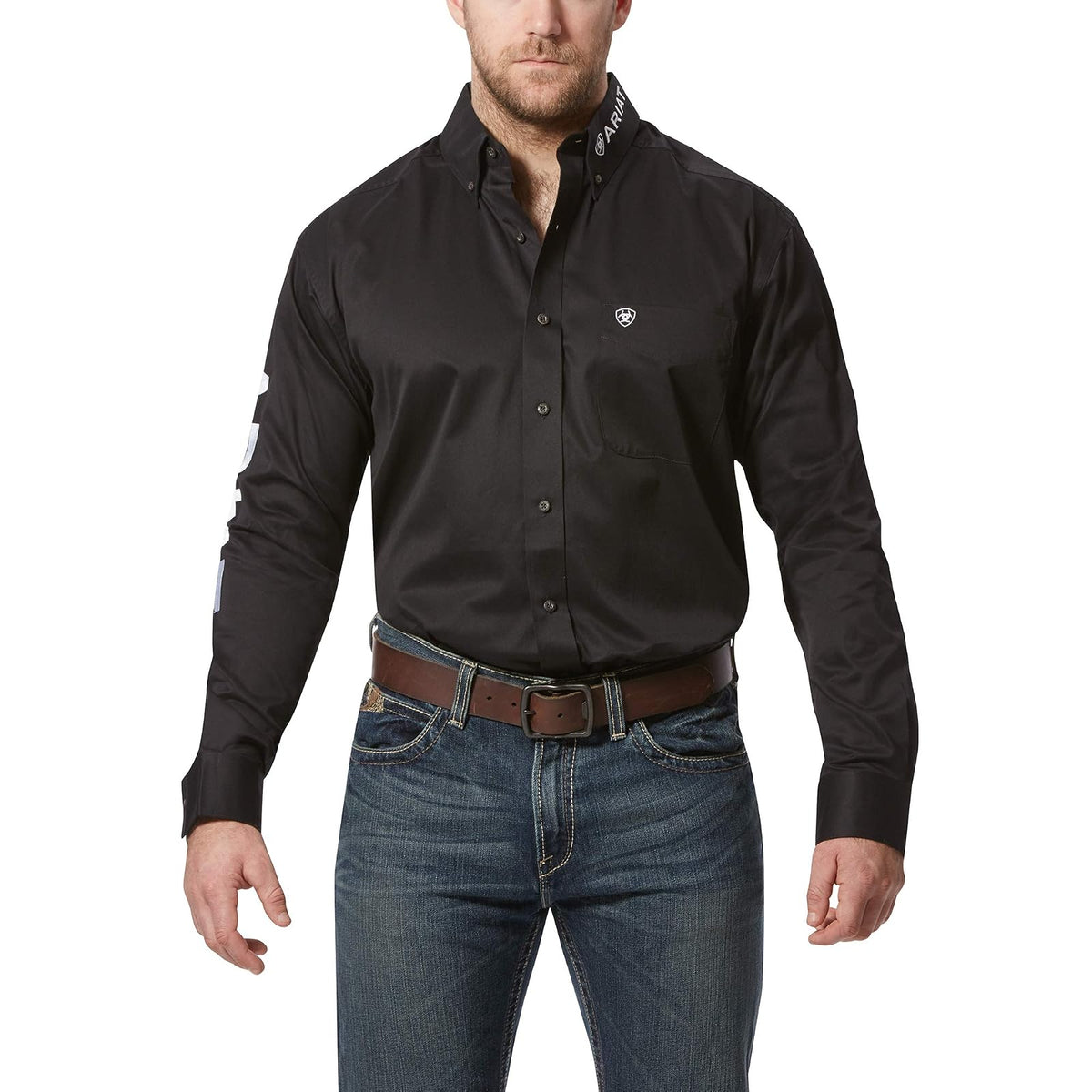 Ariat Camisa de Sarga de Algodón para Hombre, Manga Larga - 3XL - Negro - Blanco