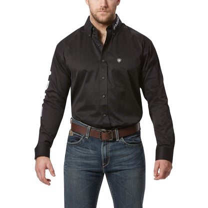 Ariat Camisa de Sarga de Algodón para Hombre, Manga Larga - 3XL - Negro - Blanco