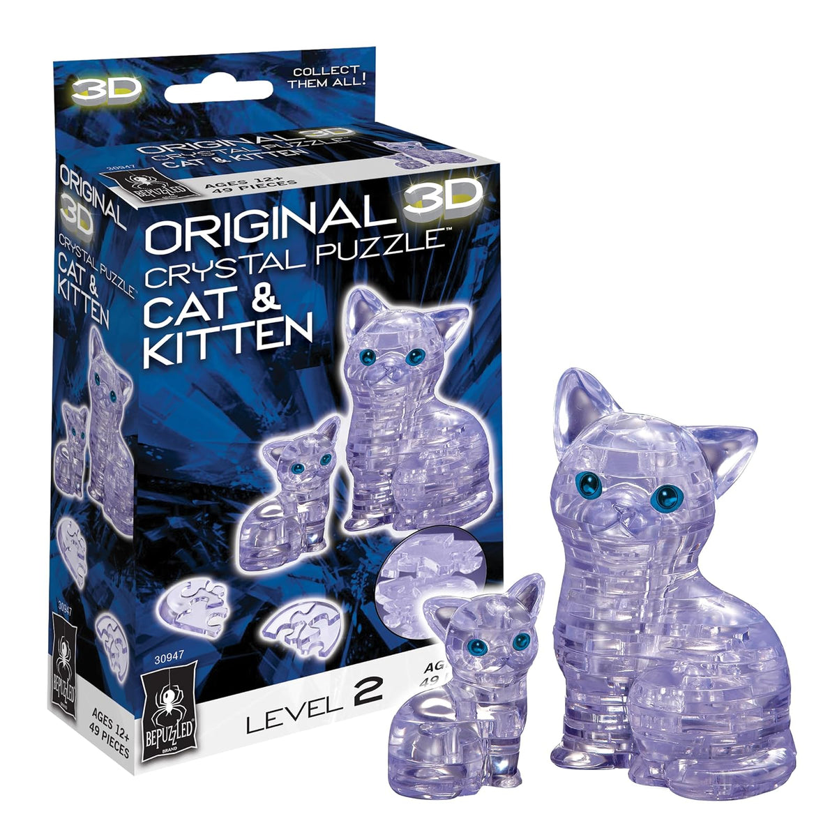 BePuzzled Rompecabezas de Cristal 3D Colección Animales 43 Piezas - 3D - Gato y gatito (transparente)